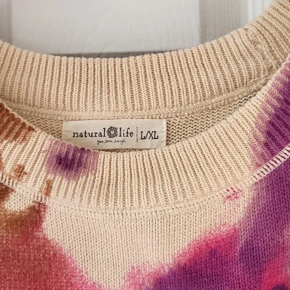 Natural Life Multicolor Tie-Dye Sweater Size L/XL 100% Cotton - Picture 2 of 5